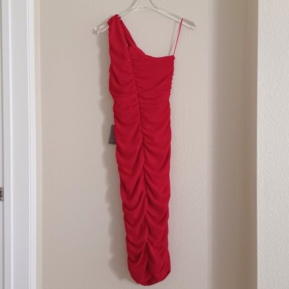 Nordstrom Love X Design One-Shoulder Bodycon Midi Dress Tango Red M NWT - Picture 3 of 12
